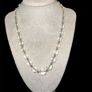 Crystal Quartz Cut Stone Octagonal Cylinder Bead 18”Necklace 14 Gf Clasp